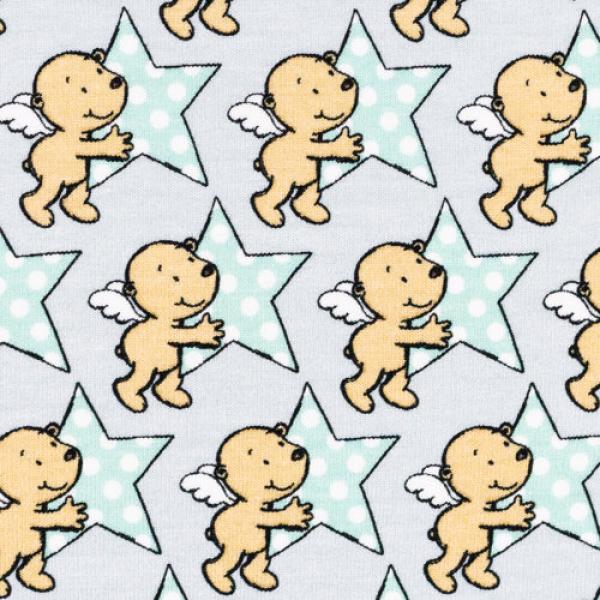 Baumwoll Jersey Heavenly Friends by Steinbeck Kleiner Engel auf Hellgrau mit Mint Sternen
